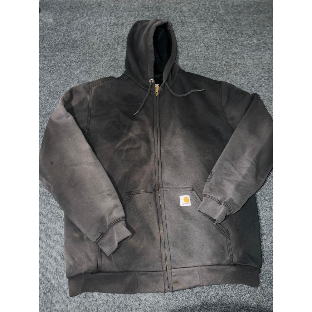 Carhartt Rain Defender Hoodie Mens Medium Black Sun Bleached Distressed 100632